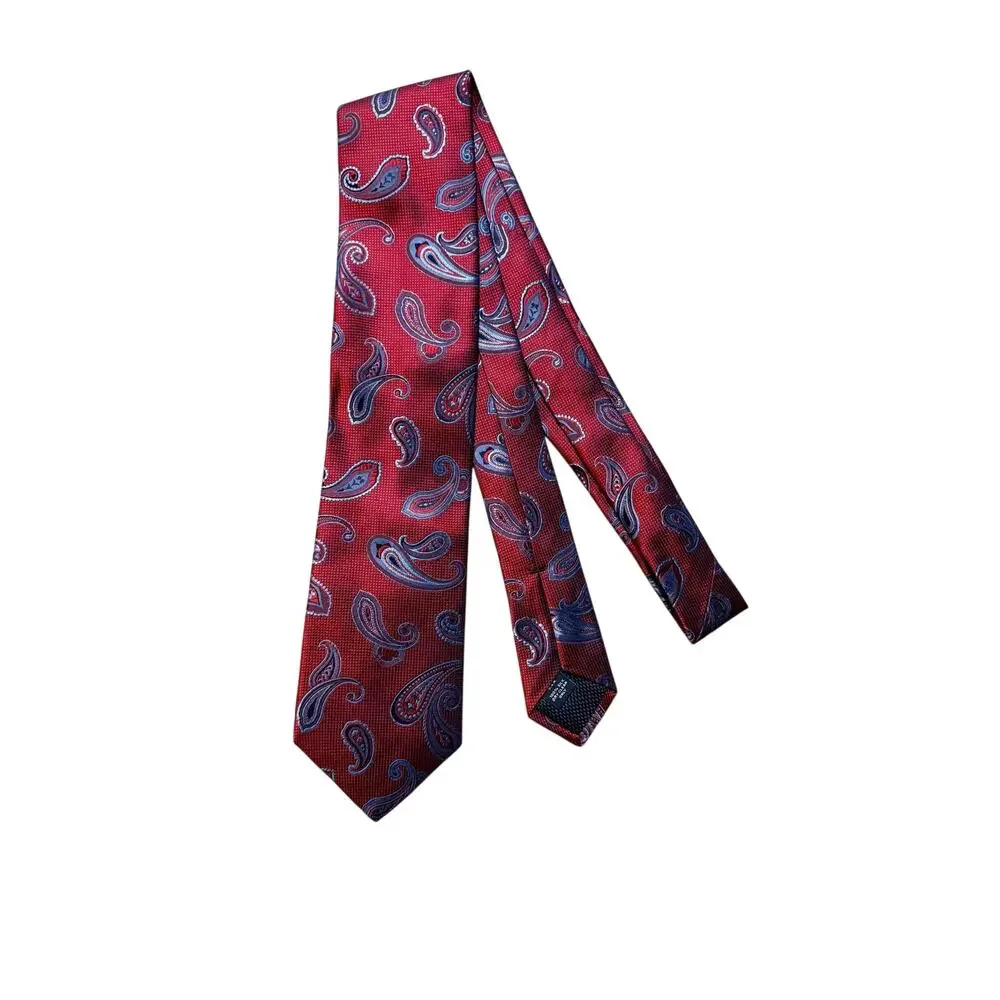 Cremieux Red & Blue Paisley Handmade 100% Silk Necktie